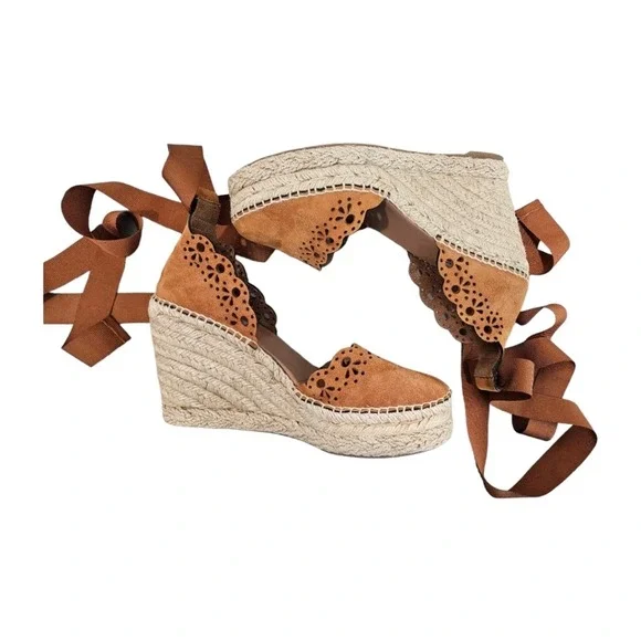 Tabitha Simmons Womens Ravi Brown  Suede Espadrille Wedge Sandals 37 US 7 - Picture 7 of 10